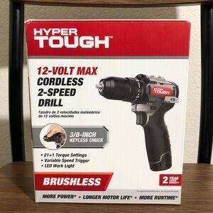 Hyper Tough 12-Volt Max Cordless 2-Speed Drill Brushless 3/8-Inch Keyless Chuck